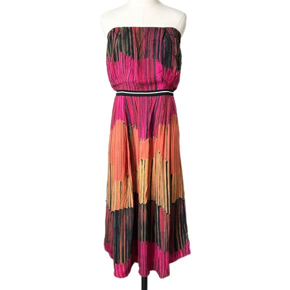 Hunter Bell Strapless Midi Dress Abstract Colorful Print Size 8